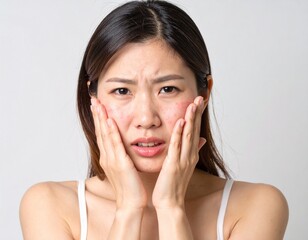 肌トラブルに悩む若い女性