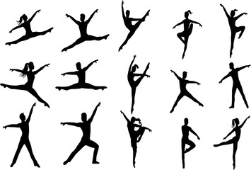 Dancer male and female action silhouette. Good use for symbol, logo, web icon, mascot, or any design you want.
