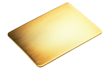 Shiny gold rectangular plate isolated on transparent background. Polished rectangular gold metal plate with a smooth glossy finish isolated on white background.