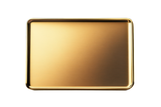 Shiny gold rectangular plate isolated on transparent background. Polished rectangular gold metal plate with a smooth glossy finish isolated on white background. - Powered by Adobe