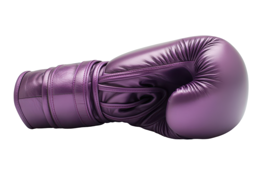 Purple boxing glove isolated on transparent background. Purple leather boxing glove captured from the front view isolated on white background.