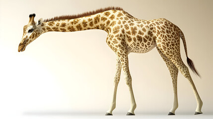 Fototapeta premium Giraffe Walking Against Light Beige Background