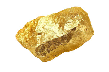 Raw gold nugget isolated on transparent background. Raw gold nugget rock specimen showcasing its natural shiny texture and bright golden color isolated on white background.