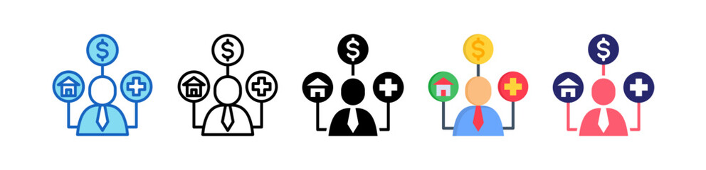 Employee Benefits Multiple Style Icon Set Collection. 