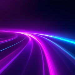 Abstract background with blue and purple light streaks on black, speed motion on a night road