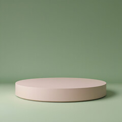 A sleek white acrylic podium against a muted sage-green background, lit with soft diffused studio lighting