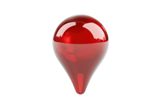 Shiny red christmas ornament teardrop shape isolated on transparent background. Red map pin illustration representing a location marker with a glossy rounded design isolated on white background.