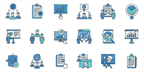 Business Analytics And Strategy Icons With Charts And Graphs vector illustration