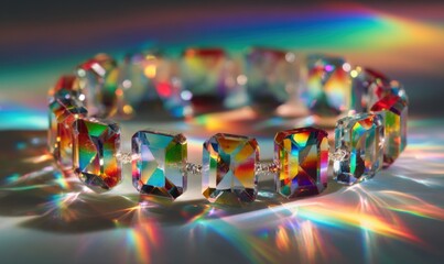 Colorful gemstone bracelet in a rainbow light display