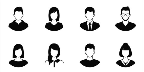 Diverse collection of black and white user profile icons representing different people avatar