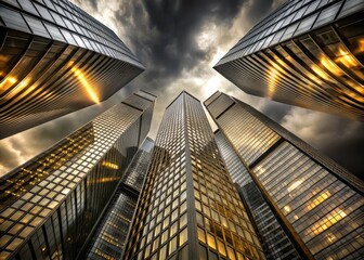 Architectural Photograph of Towering Golden Buildings from Below

