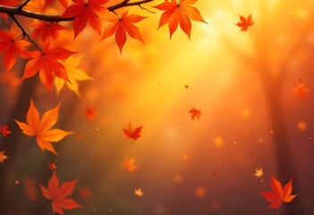 Fototapeta premium dreamy autumn scene capturing the magic of falling leaves in warm, golden light
