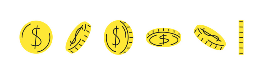 Gold coin dollar symbol. Vector money, coin.