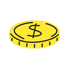 Gold coin dollar symbol. Money, returned coin icon, element