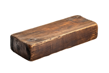 Rustic wooden block with textured surface isolated on transparent background. Rustic wooden rectangular display block with a natural wood grain texture isolated on white background.