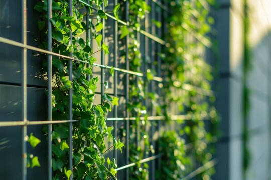 Lush vertical garden with dense green leaves on wall for cooling shade - Powered by Adobe