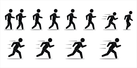 Sequence of Running Stick Figures Showing Motion and Speed on White vector illustration