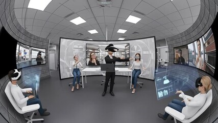 Diverse team of professionals in a virtual reality meeting for futuristic business collaboration - Powered by Adobe