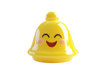 Yellow smiley face bell toys isolated on transparent background. Smiling yellow bell characters with expressive eyes isolated on white background, 3D Rendering.