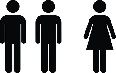 Two Male and One Female Stick Figure Icons on White Background woman person