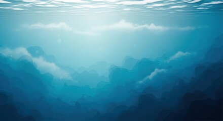 Fototapeta premium Underwater scene with sunlight filtering through the blue ocean water, creating a serene and tranquil atmosphere