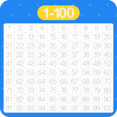 1 to 100 Number Tracing and Writing Worksheet for Kids Education and Learning