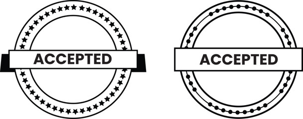 Obraz premium Accepted Badges in Black and White – Circular Vector Labels with Banner and Star Outline Design