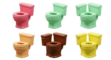 Assorted pastel and muted toilet models