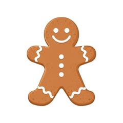 Smiling gingerbread man cookie on white background