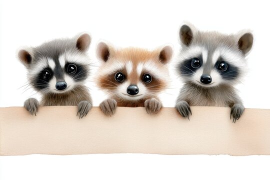 Cute baby raccon nursery animal isolated illustration. Adorable kit artwork for infant room decor woodland creature drawing masked mammal cub picture wildlife childish serene