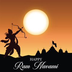 Vector illustration of Happy Ram Navami social media feed template written in Hindi text means happy ram navami