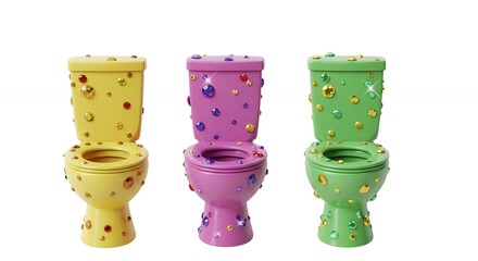 Colorful decorated toilets playful bathroom design