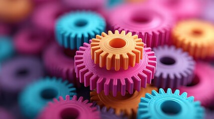 A colorful and intricate arrangement of interlocking gears, illustrating collaboration and technology.