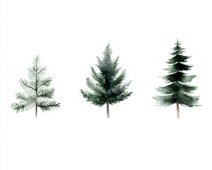 Fir new year Christmas tree set and mountain landscap. Evergreen conifer holiday plant arrangement with alpine vista wintertide festive season xmas decor scenic highland panorama