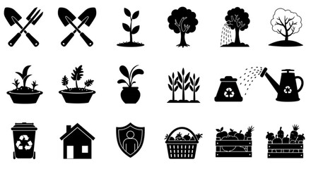 Collection of gardening and farming icons