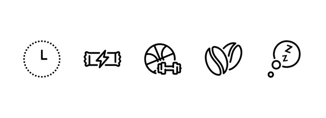 Set of outline icons for daily routine, energy, and wellness concepts