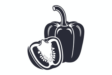 Two Cut Bell Peppers on a White Background Silhouette Style Design