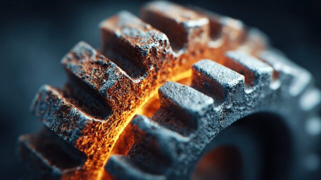 A captivating close-up of rusty gears, revealing mechanical intricacy and texture.