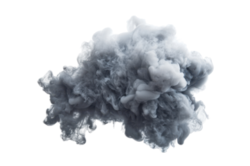 Realistic grey smoke explosion cloud isolated on transparent background. Grey monochrome abstract smoke isolated on white background.