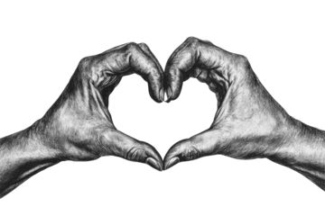 Elderly hands forming a heart shape isolated on transparent background. Hands sign heart isolated on white background.