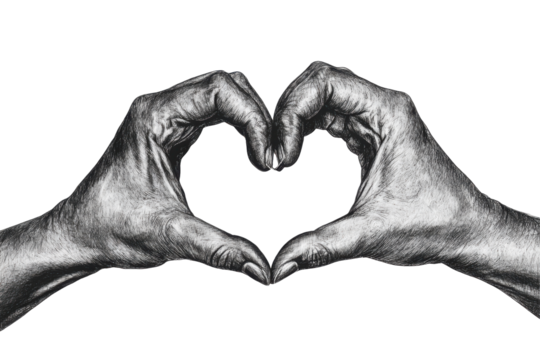 Elderly hands forming a heart shape isolated on transparent background. Hands sign heart isolated on white background. - Powered by Adobe