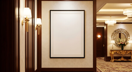Blank Poster Frame Mockup In Luxury Hotel Corridor