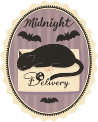 Halloween stamp, Gothic-inspired stamp with black cat, handwritten letter, and vintage accents.
Use for witchy packaging, magical correspondence, or fall-themed designs.