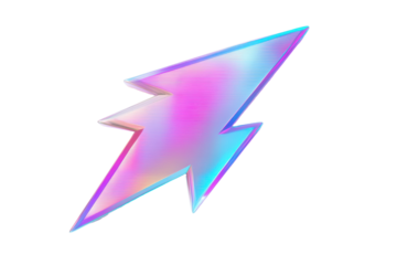 Holographic lightning bolt symbol isolated on transparent background. lightning bolt holographic isolated on white background, 3d rendering.