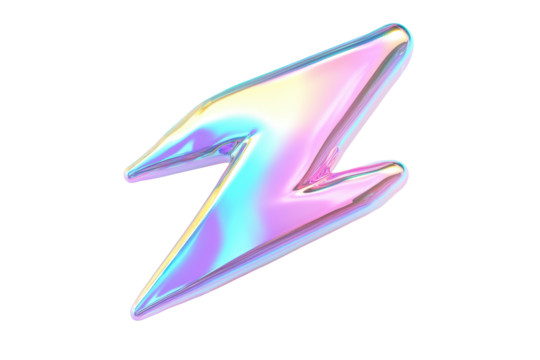 Holographic lightning bolt symbol isolated on transparent background. lightning bolt holographic isolated on white background, 3d rendering.