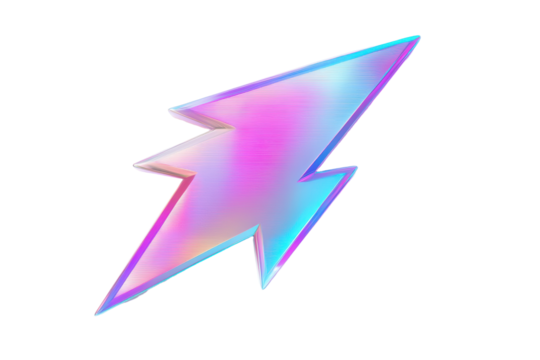 Holographic lightning bolt symbol isolated on transparent background. lightning bolt holographic isolated on white background, 3d rendering.