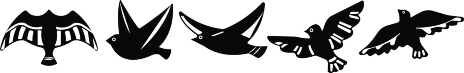 Art & IllustrationBird icon set.Set of black bird silhouettes. Vector elements for design.Minimalist Bird Illustration,Icon, and Clipart on White Background.Vectorial illustrations of various bird.