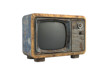 Vintage rusty television set isolated on transparent background. Old tv set isolated on white background, 3d rendering.