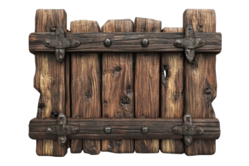 Rustic wooden log fence section isolated on transparent background. Old wooden wall isolated on white background.