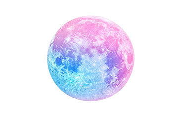 Obraz premium Whimsical pink and blue moon isolated on transparent background. Pastel pink and blue moon holographic isolated on white background, 3d rendering.